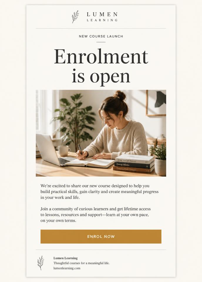 Education email template — Course enrolment launch