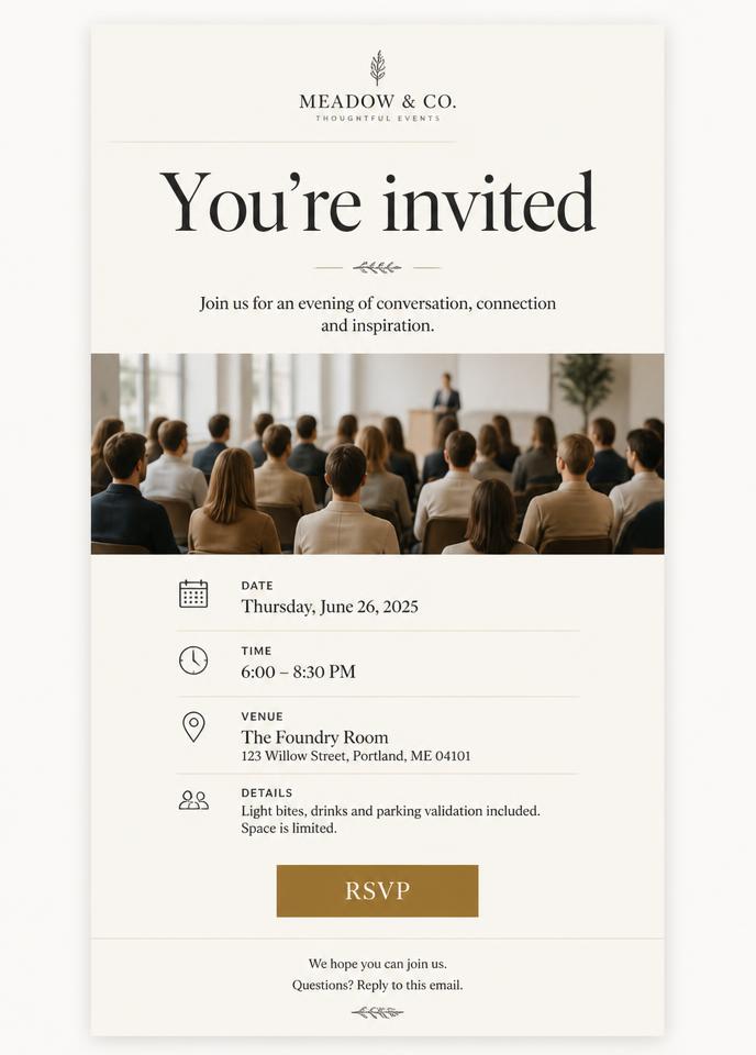 Events email template — Invitation with RSVP tracking